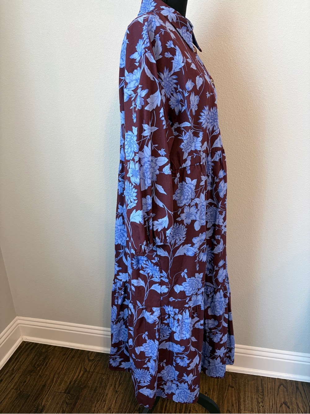Maeve Anthropologie Bettina Brown Blue Floral Dress Size L - Picture 6 of 8
